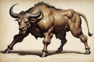 A nightmarish depiction of a minotaur:2.0, its bull-like head:0.6 melded seamlessly with its humanoid torso:0.6, and massive, hooved legs:0.8, all presented in the grotesque style of The Resurrectionist:1.0, emphasizing its monstrous proportions:0.7