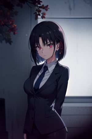 Suzune Horikita, short hair, black hair, (red eyes:1.3), hair ribbon, braid, BREAK , best quality, high resolution, unity 8k wallpaper, (beautiful detailed eyes:1.6), extremely detailed face, perfect lighting, extremely detailed CG, (perfect hands, perfect anatomy), busty, suit




