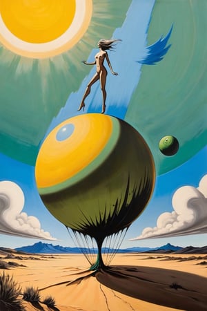 (An exquisite and sophisticated surrealist painting:1.3) of (a female round naked ass without a body:1.8), (mutilated body:1.8), (standalone flying female ass:1.8), (closeup:1.4), (floating in the air above the ground:1.8), on a desert of sand and stones, with (many green erect human penises emerging from the ground:1.9), blue mountains in the distance, sunset sky. BREAK muted colours, in the style of Salvador Dali, Max Ernst, Yves Tanguy and Rene Magritte. BREAK Front view, warm golden hour lighting, (high contrast:1.2), award winning details, vignette, highest quality, detailed and intricate, original artwork, intricate, aesthetic, ink , colorful, greg rutkowski, more detail XL,ANIME,abstract paintings,oil paint,aw0k nsfwfactory