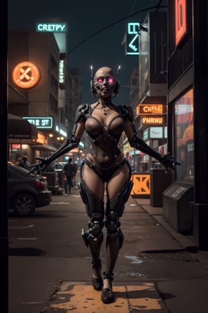 cute full body creezy neon and electric geometric creepy cyborg in neon city by paper quilling, Jean Baptiste Monge, Alberto Seveso, Jeremy Mann; maximalist, highly detailed, Intricate, concept art, splash art, natural lighting, deep complementary colors", Digital Illustration, Extreme Detail, Digital Art, 4k, Ultra Hd