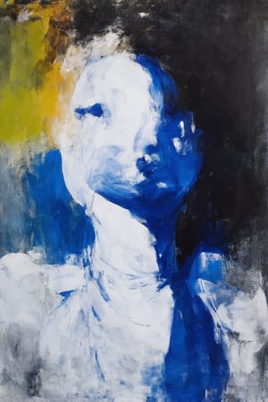 A bold brushstroke portrait of a solitary figure stands out against an abstract backdrop of dynamic movements, where burnt sienna and cadmium yellow collide in vibrant highlights. Ultramarine blue shadows and sap green undertones add depth, while white and black accents enhance contrast. The figure's form blends with the swirling background, evoking movement and emotion amidst negative space, inviting introspection and personal reflection.