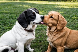 
background is grass,
baby dog, (they is kissing each other:1.3), one dogwas smile, another dogwas angry, one dogwas putted a vine into  another s mouth,