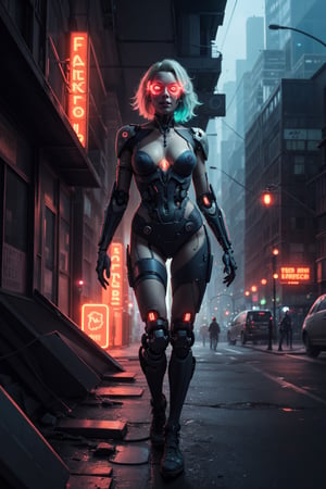 cute full body creezy neon and electric geometric creepy cyborg in neon city by paper quilling, Jean Baptiste Monge, Alberto Seveso, Jeremy Mann; maximalist, highly detailed, Intricate, concept art, splash art, natural lighting, deep complementary colors", Digital Illustration, Extreme Detail, Digital Art, 4k, Ultra Hd