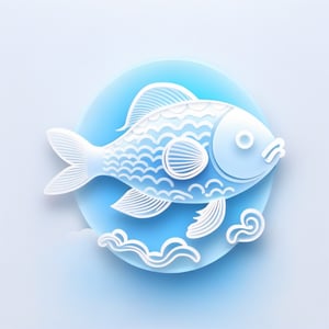 ohaxicxn icon, Chinese zodiac fish icon, winter Festival ,auspicious clouds,frosted texture, apps, paper sculpture,blue background,white neon light,,ohaxicxn