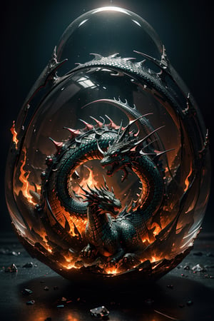 double exposure image by blending together a stormy sea and a crystal ball. The sea should serve as the underlying backdrop, with its details subtly incorporated into the glossy crystal ball where a dragon is entrapped, spewing fire. Sharp focus, double exposure, glossy crystal ball, (translucent glass figure with a captive dragon) (sea inside), vibrant yet ominous, fiery dragon, red colors, decadence, intricate design, hyper-realistic, high definition, extremely detailed, dark softbox image, raytracing, cinematic, HDR, photorealistic (double exposure:1.1)