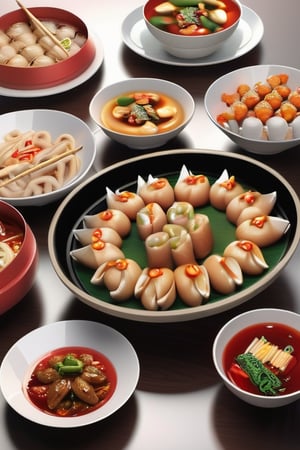 Delicious looking Chinese food,photorealistic