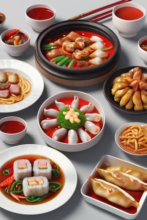 Delicious looking Chinese food,photorealistic
