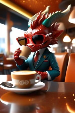 dragon, chibi, 3D,3d background, full body,Drinking coffee in a cafe wearing a suit and sunglasses,cute,photorealism,best quality, 8k,red,
cinematic lighting,photo r3al,glitter,DonMCyb3rN3cr0XL 
