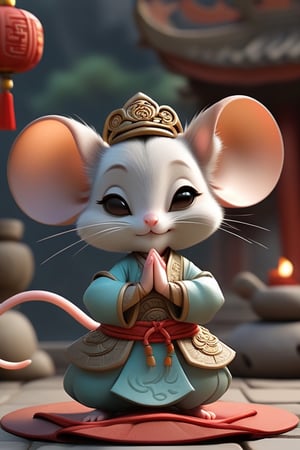 mouse, ancient costume,Chinese style,cartoon,chibi, personification,3D,3d background,Mande namaste