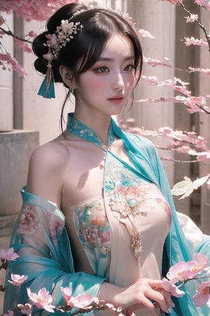 (masterpiece, top quality, best quality, official art, beautiful and aesthetic:1.2), (1girl), extreme detailed,(abstract, fractal art:1.3),highest detailed, detailed_eyes, light_particles, hanfu,jewelry, sexy, (nsfw),