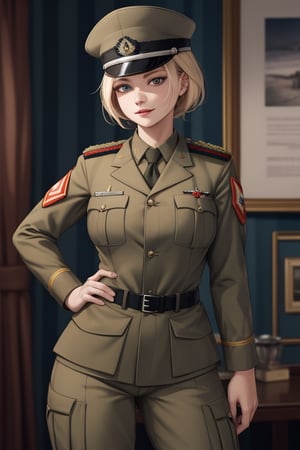 russian women in military uniform with a neckline