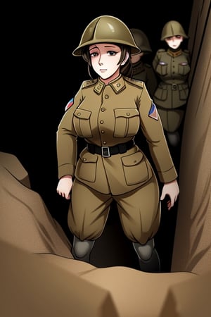 a woman in the uniform of the 2nd world in the trenches