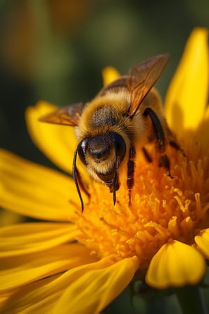 Hasselblad H6D-400c MS, low exposure, high contrast, ISO 100, with a 1800mm macro lens,
 Honey bee 
