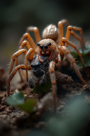 a detailed photo of spiders mating, captured on Hasselblad H6D-400c MS, low exposure, high contrast, ISO 100, with a 1800mm macro lens, 