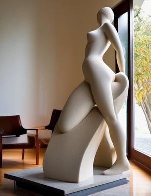 A sensual stone statue of feminine hips and legs, half body, just hips and legs, decorating a living room