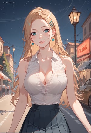 score_9, score_8_up,masterpiece, high resolution, extremely detailed, source_anime,
BREAK
1woman, CLOTHING TOKENS , 18 years old, blonde long hair, pale skin, double eyelids, slim fit body, (beautiful pure girl), modern fashion, looking at viewer, close up , portrait
 BREAK
Modern casual, wearing a sleeveless cropped collared shirt , short pleated skirt, accessories,
BREAK
Striking different natural poses, posing to viewer
BREAK
 Dating, on night street, night sky