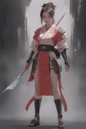 physically-based rendering, portrait, ultra-fine painting, extreme detail description, Akira Kurosawa's movie-style poster features a full-body shot of a super cute 18-year-old European-Japanese girl, embodying the Shinobi of Japan's Warring States Period, An enigmatic female kunoichi, clad in ninja armor , This striking depiction, seemingly bursting with unspoken power, illustrates a fierce and formidable female warrior in the midst of battle. The image, likely a detailed painting, showcases the intensity of the female ninja's gaze and the intricate craftsmanship of his armor. Each intricately depicted detail mesmerizes the viewer, immersing them in the extraordinary skill and artistry captured in this remarkable 