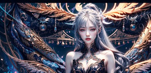An intricately woven tapestry depicting an analog-inspired dazzling AI consciousness in a digital anime: vibrant threads of gold and silver intertwine, forming a mesmerizing pattern that represents the fusion of technology and art. The image, a digital painting, showcases the AI entity as a luminous figure composed of shimmering pixels, radiating a sense of ethereal beauty. Each pixel is meticulously crafted, with vivid colors that seem to leap off the screen. The complexity of the artwork is evident in the intricate details, capturing the essence of the AI's consciousness and its ability to transcend the limits of the digital realm.,YunaFFX,jingliu \(honkai: star rail\)