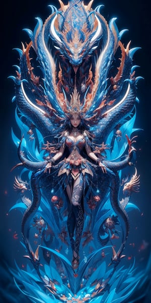 A mesmerizing and visually stunning fractal artwork featuring double dragons figure, created by a renowned artist, showcasing intricate details and vibrant colors. Official art quality with a strong aesthetic appeal. High resolution rendering in 4K