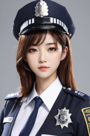 ((best quality)), ((masterpiece)), (detailed), (realistic),ichika,Police uniform,grey background,korean girl