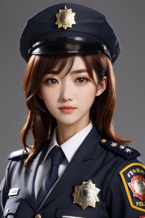 ((best quality)), ((masterpiece)), (detailed), (realistic),ichika,Police uniform,grey background