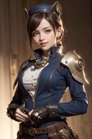 cool steampunk avtar super high-quality and detailed of a beautiful steampunk elite soldier lady  smiles charmingly modestly