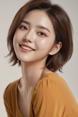 masterpiece,Best Quality,photorealistic,ultra-detailed,finely detailed,high resolution,8K wallpaper,brown short hair,perfect dynamic composition,beautiful detailed eyes,smiling happily,sharp-focus,xxmix_girl,beautymix,FilmGirl,full body shot,korean idol face,slim body