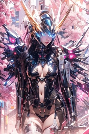 (masterpiece), science fiction, city, scenery, whole body, 1girl, long hair, ponytail, blond hair color, light blue eyes, mecha headgear, panoramic wide angle, Big Breasts,gigantic breasts,Red sci-fi bodysuits color, on a TREADMILL, running,mecha,DonMC3l3st14l3xpl0r3rsXL