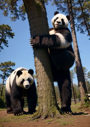 solo, standing, tree, no humans, furry, fighting stance, bear, panda