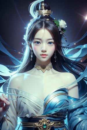  1girl, artist name, gem, glowing, jewelry, long hair, looking at viewer, magic, (christmas hat), artist name, aurora, choker, constellation, embers, light particles, tutututu, hand101,perfect light, beautiful Korean 18yo girl, idol face, gorgeous girl, {beautiful and detailed eyes}, {normal limbs and fingers}, ((accurate hands without incongruity)), Golden ratio, perfect body ratio, The face of a young actress in korea, high details, High quality, beauty face, perfect face,  
beautiful accurate face (eyes, nose and mouth), medium_breasts, Detailed face, Detailed eyes, perfect foot, perfect hand, perfect fingers, Clean facial skin, slim and perfect body, Glamor body type, film grain, realhands, looking at viewer