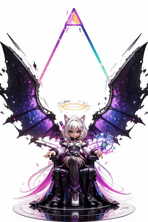 (white background:1.5), 1 girl, mid shot, full body, (succubus:1.2), (Lilith:1.2), (1 girl:1.2), solo, (short white hair:1.2) , (refreshing eyes:1.1) ,(crazy smile:0.8), (flat chest), (dress), (glitch digital glowing wings), (full body:1.0), (beautiful detailed eyes:1.0), (detailed face:1.0), (sitting on a throne), (one hand on hip:1.2) ,looking at you, /////////////////////////// ////////////////////////// ///////////////////////// psychedelic art, glitch art, abstract art, concept art,(point_color:1.4),(RGB Splitting:1.3),(god rays), (extremely detailed light), (science_fiction:1.2), (trippy:1.2),(colorful ink ), (floating colorful ink droplet ), (triangle shape:1.3), (Lilith of night:1.3), (gradient_background:1.1),(glitch background),( digital halo:1.2),(fluorescent graffiti :1.2),(neon light:1.2), (glowstick:1.2), (floating triangle glass fragments:1.2)
,Realism,cat ear,Rabbit ear,wrenchsmechs