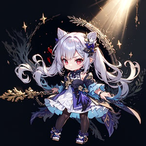 masterpiece, best quality, ultra-detailed, 1girl, hair (white, floating, long), detailed face , beautiful red eyes, a long minimalist white dress , light witch,  light particles, light rays, background (large chains as red as blood),midjourney,chibi,High detailed ,Kanna Kamui ,monadef,IncrsNikkeProfile,fantasy00d,full body,glitter,shiny,kleedef,keqingdef