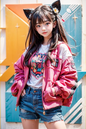 high quality, cute stickers, style cartoon, white border, cute Super Deformed Character, colorful, Detailed illustration of a woman with her hands in her pockets in a bohemian style outfit, by yukisakura, awesome full color, Realism, 1girl, most beautiful korean girl, Korean beauty model, extremely detailed beautiful girl, stunningly beautiful girl, gorgeous girl, 18yo, over sized eyes, big eyes, smiling, looking at viewer, more detail
