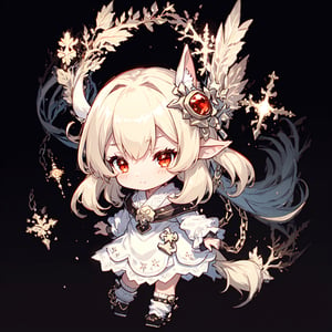 masterpiece, best quality, ultra-detailed, 1girl, hair (white, floating, long), detailed face , beautiful red eyes, a long minimalist white dress , light witch,  light particles, light rays, background (large chains as red as blood),midjourney,chibi,High detailed ,Kanna Kamui ,monadef,IncrsNikkeProfile,fantasy00d,full body,glitter,shiny,kleedef