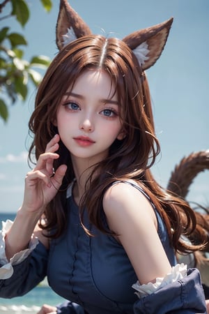 1girl, solo, beautiful Korean 18yo girl, idol face, gorgeous girl, {beautiful and detailed eyes}, {normal limbs and fingers}, ((accurate hands without incongruity)), Golden ratio, perfect body ratio, The face of a young actress in korea, high details, High quality, beauty face, perfect face,  
beautiful accurate face (eyes, nose and mouth), medium_breasts, Detailed face, Detailed eyes, perfect foot, perfect hand, perfect fingers, Clean facial skin, slim and perfect body, Glamor body type, hips up, film grain, realhands, looking at viewer,
blue background, simple background, nana_fw, blue eyes, baggy pants, detailed puffy tail, smile, animal ears, forest, 1girl, perfect finger,more detail ,perfect,Realism,Korean,dream_girl,zbxr,colorful_girl_v2,sohee,Portrait