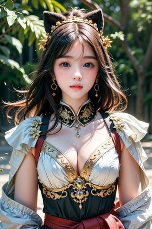 In a tranquil, mist-filled valley, a young Chinese girl stands at the center of a striking scene, clad in traditional battle armor that glistens with a blend of gold and deep red hues. The armor, ornate with intricate dragon motifs, reflects soft, diffuse light that highlights its metallic texture and rich color palette. In her hand, she wields a sword of exceptional sharpness, its mirror-like blade capturing and reflecting sunlight with a dazzling brilliance. Her dark hair, styled into a sleek bun and adorned with an elaborate hairpin, frames her determined face, which is illuminated by gentle highlights that emphasize her resolute expression. The soft, ethereal mist in the background adds a layer of mystery and depth, blending seamlessly with the serene landscape of ancient mountains and flowing rivers. The sunlight filters through the mist, creating sparkling reflections on her armor and sword, adding dynamic brightness to the scene. Flowing silk sashes drape elegantly from her armor, their deep red fabric contrasting with the rigid structure of the armor and enhancing the sense of graceful movement. The foreground is subtly detailed, providing context and depth to the composition, while maintaining a harmonious balance with the central figure. This image merges the intricate beauty of traditional Chinese art with a touch of fantasy, echoing the stylistic elements of Wang Ximeng's landscape art, Studio Ghibli’s enchanting worlds, and the delicate fluidity of Chinese watercolor painting. 1girl, most beautiful korean girl, Korean beauty model, idol face, stunningly beautiful girl, gorgeous girl, an extremely cute and beautiful girl, highly detailed beautiful face and eyes, over sized eyes, big eyes, smiling, 18 year old gravure model, perfect body, looking at viewer 