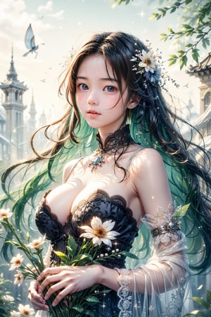 1girl, most beautiful korean girl, Korean beauty model, stunningly beautiful girl, gorgeous girl, 20yo, over sized eyes, big eyes, smiling, looking at viewer, logo, flower cicle, High resolution, 16K, minimal and modern design, happiness, Harmonic Shapes, long blue hair, blue eyes, Circle, masterpiece, hanfuandflower, Transparent Glass Flowers