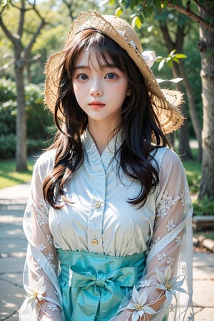 Anime,Cartoon,masterpiece,best quality,official art, extremely detailed CG unity 8k wallpaper,absurdres,8k resolution,exquisite facial features,prefect face,Cinematic LightingA girl with long hair in a white shirt, hanfu, artificial intelligence princess, beautiful makeup, beautiful realistic photo, "beautiful woman, unusually unique beauty, beautiful Alice Gainsborough, anime wallpaper, inspired by Lu Zhi Sakura" Next to the tree there is a beautiful white fox as tall as his new model,  ((Cowboy Shot: 1.5)), 1girl, most beautiful korean girl, Korean beauty model, idol face, stunningly beautiful girl, gorgeous girl, an extremely cute and beautiful girl, highly detailed beautiful face and eyes, over sized eyes, big eyes, smiling, 18 year old gravure model, perfect body, looking at viewer 