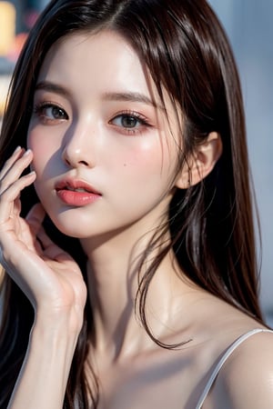 beautiful Korean 20yo girl, idol face, gorgeous girl, {beautiful and detailed eyes}, {normal limbs and fingers}, ((accurate hands without incongruity)), Golden ratio, perfect body ratio, The face of a young actress in korea, high details, High quality, beauty face, perfect face,  
beautiful accurate face (eyes, nose and mouth), medium_breasts, Detailed face, Detailed eyes, perfect foot, perfect hand, perfect fingers, Clean facial skin, slim and perfect body, Glamor body type, hips up, film grain, realhands, looking at viewer, cute:3.0, sohee,Realism