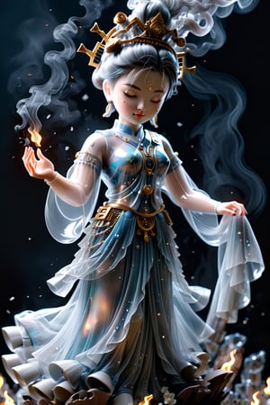 a Guanyin girl, [a white lighting translucent phantom made of smoke], intricate design, photorealistic, hyperrealistic, high definition, extremely detailed, cinematic, UHD, HDR, 32k, ultra hd, realistic, dark muted tones, highly detailed, perfect composition, beautiful detailed intricate insanely detailed octane render, trending on artstation,ghost person,Flat vector art,Magical Fantasy style,NIJI STYLE,huayu,SakimiStyle,MikieHara,Anime ,chibi,A girl in the wild ,more detail XL,cyborg style,oil paint ,dripping paint,colorful,fire element,shards,lego,steampunk style,ice and water,DonMBl00mingF41ryXL ,3D Mesh,DonMC0sm1cW3bXL,DonMCyb3rSp4c3XL,DonMPl4sm4T3chXL ,alienzkin,crystalz,DonMV01dfm4g1c3XL ,ral-lava,cofzee,faize,DonMASKTexXL ,DonMSn0wM4g1cXL,DonMWr41thXL ,DonML4zrP0pXL