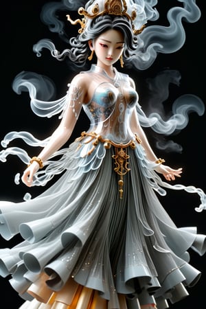 a Guanyin girl, [a white lighting translucent phantom made of smoke], intricate design, photorealistic, hyperrealistic, high definition, extremely detailed, cinematic, UHD, HDR, 32k, ultra hd, realistic, dark muted tones, highly detailed, perfect composition, beautiful detailed intricate insanely detailed octane render, trending on artstation,ghost person,Flat vector art,Magical Fantasy style,NIJI STYLE,huayu,SakimiStyle,MikieHara,Anime ,chibi,A girl in the wild ,more detail XL,cyborg style,oil paint ,dripping paint,colorful,fire element,shards,lego,steampunk style,ice and water,DonMBl00mingF41ryXL ,3D Mesh