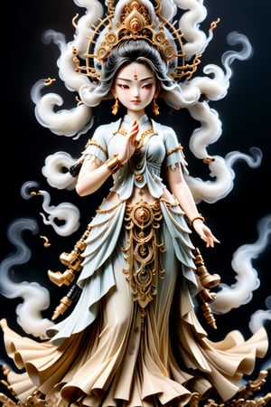 a Guanyin girl, [a white lighting translucent phantom made of smoke], intricate design, photorealistic, hyperrealistic, high definition, extremely detailed, cinematic, UHD, HDR, 32k, ultra hd, realistic, dark muted tones, highly detailed, perfect composition, beautiful detailed intricate insanely detailed octane render, trending on artstation,ghost person,Flat vector art,Magical Fantasy style,NIJI STYLE,huayu,SakimiStyle,MikieHara,Anime ,chibi,A girl in the wild ,more detail XL,cyborg style,oil paint ,dripping paint,colorful,fire element,shards,lego,steampunk style