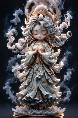 a Guanyin girl, [a white lighting translucent phantom made of smoke], intricate design, photorealistic, hyperrealistic, high definition, extremely detailed, cinematic, UHD, HDR, 32k, ultra hd, realistic, dark muted tones, highly detailed, perfect composition, beautiful detailed intricate insanely detailed octane render, trending on artstation,ghost person,Flat vector art,Magical Fantasy style,NIJI STYLE,huayu,SakimiStyle,MikieHara,Anime ,chibi