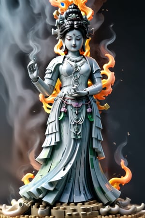 a Guanyin girl, [a white lighting translucent phantom made of smoke], intricate design, photorealistic, hyperrealistic, high definition, extremely detailed, cinematic, UHD, HDR, 32k, ultra hd, realistic, dark muted tones, highly detailed, perfect composition, beautiful detailed intricate insanely detailed octane render, trending on artstation,ghost person,Flat vector art,Magical Fantasy style,NIJI STYLE,huayu,SakimiStyle,MikieHara,Anime ,chibi,A girl in the wild ,more detail XL,cyborg style,oil paint ,dripping paint,colorful,fire element,shards,lego