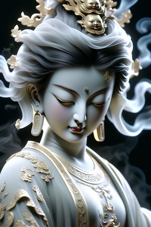 a Guanyin girl, [a white lighting translucent phantom made of smoke], intricate design, photorealistic, hyperrealistic, high definition, extremely detailed, cinematic, UHD, HDR, 32k, ultra hd, realistic, dark muted tones, highly detailed, perfect composition, beautiful detailed intricate insanely detailed octane render, trending on artstation,ghost person