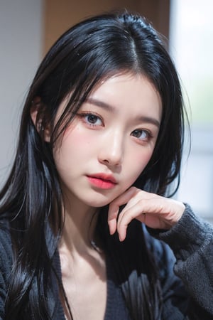 ((Fujifilm)), solo, {beautiful and detailed eyes}, feild style, girl in cool custume, medium breast, calm expression, natural and soft light, brown hair, delicate facial features, cnc_cc, nude, black_jacket, beautiful_korean_girl, realhands,chaeryeong, small_head