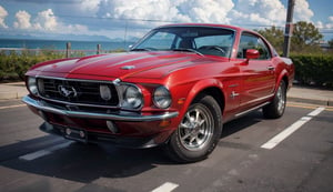 car, retro 1972 Ford mustang, high detail, red,