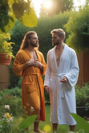4k, God judging adam and eve in the garden. outdoor, dirty robes, 25yo,