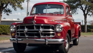car, retro 1949 Ford Pickup truck, high detail, red,