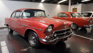 car, retro 1957 chevrolet 4 door, high detail, red with white top,